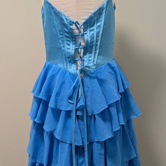 NWOT Ruffle Prom Dress Corset Tiered Strapless Long Chiffon Formal Evening Gown - Picture 5 of 5